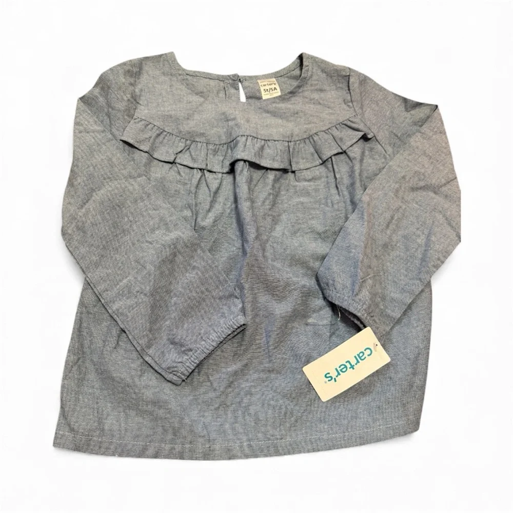 Carter's Gray Denim Ruffle Long Sleeve Top